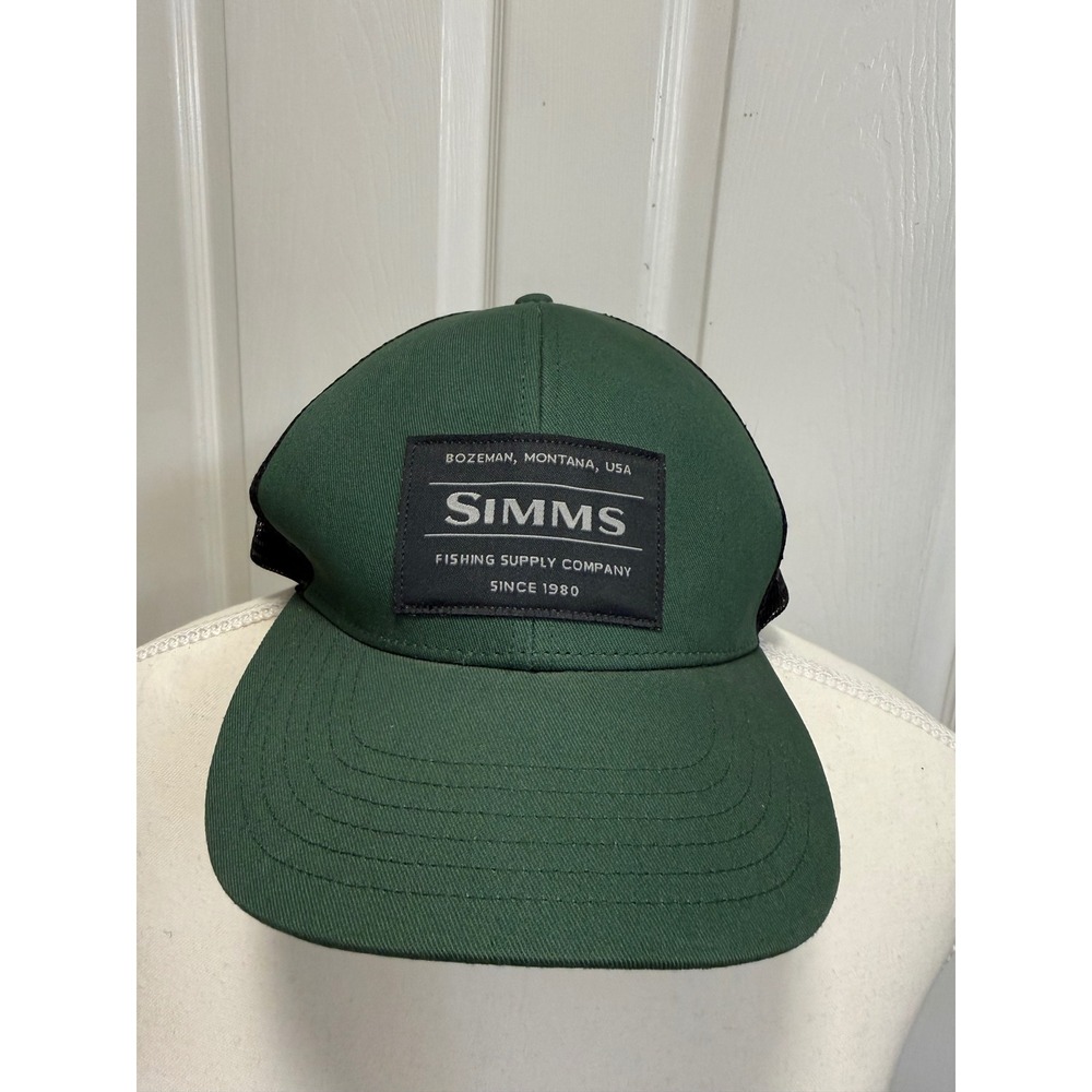 Simms Fishing Supply Co Trucker Hat Green Black Snapback Mesh Cap Bozeman MT